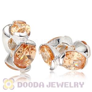 925 Sterling Silver European Style Charm Beads with Champagne Stone