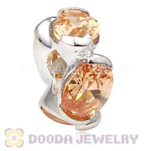 925 Sterling Silver European Style Charm Beads with Champagne Stone