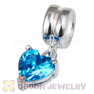 925 Sterling Silver European Style Beads Dangle Blue CZ Stone