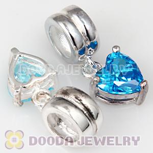 925 Sterling Silver European Style Beads Dangle Blue CZ Stone