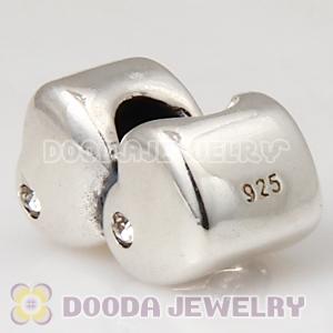 European Sterling Double Heart Charm With Austrian Crystal Beads
