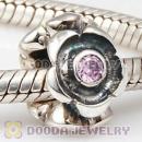 925 Sterling Silver Flower Beads with Pink Stone
