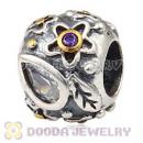 European Style Silver Beads with Dew Drops White Stone