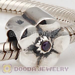 925 Sterling Silver European Style Daisy Charm Beads with Purple Stone