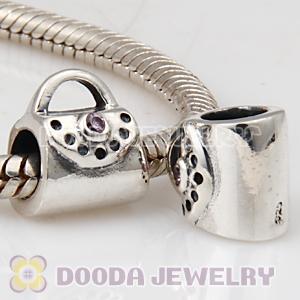 Solid Sterling Silver Handbag Beads with Stone fit European, Largehole Jewelry
