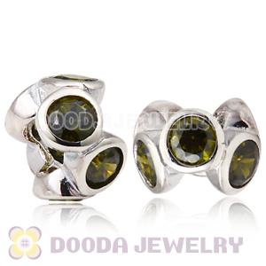 European Style Silver Beads with 6 Green Stone