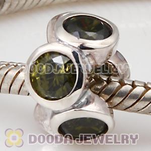 European Style Silver Beads with 6 Green Stone