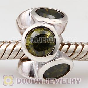 European Style Silver Beads with 6 Green Stone