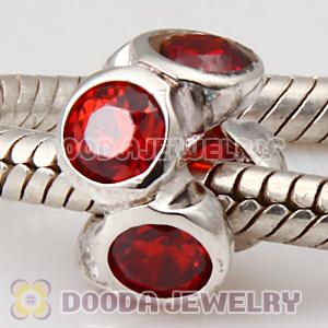 European Style Silver Beads with 6 Red Stone