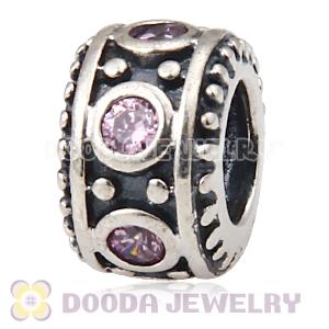 Largehole Jewelry Style Silver Beads with Pink Stone