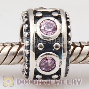 Largehole Jewelry Style Silver Beads with Pink Stone