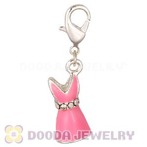 Fashion Silver Plated Alloy Enamel Pink Dress Charms With Stone Wholesale