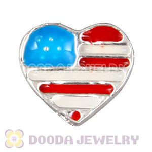 Alloy Heart enamel USA Flag Floating Locket Charms Wholesale