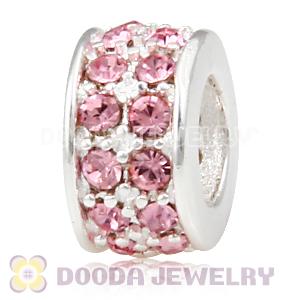 Sterling Silver European Spacer Beads with 2 Row Light Rose Austrian Crystal