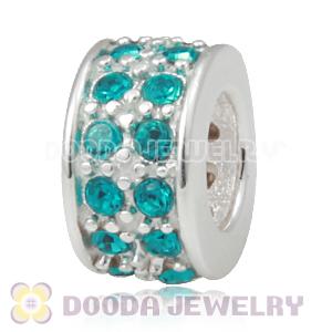Sterling Silver European Spacer Beads with 2 Row Blue Zircon Austrian Crystal