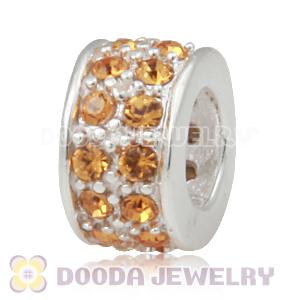 Sterling Silver European Spacer Beads with 2 Row Topaz Austrian Crystal