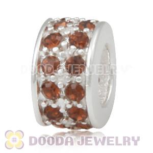 Sterling Silver European Spacer Beads with 2 Row Smoked Topaz Austrian Crystal