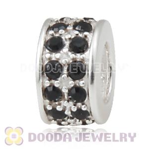 Sterling Silver European Spacer Beads with 2 Row Jet Austrian Crystal