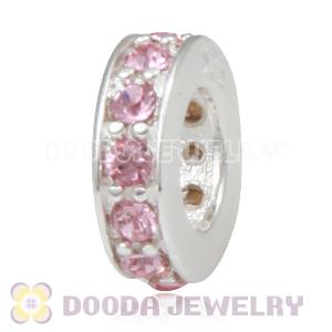 Sterling Silver European Spacer Beads with Light Rose Austrian Crystal
