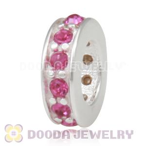 Sterling Silver European Spacer Beads with Fuchsia Austrian Crystal