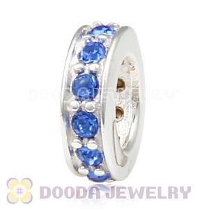 Sterling Silver European Spacer Beads with Sapphire Austrian Crystal