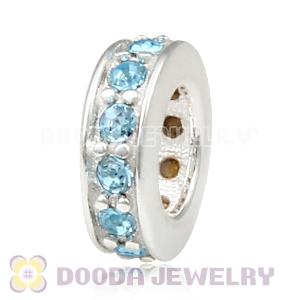 Sterling Silver European Spacer Beads with Aquamarine Austrian Crystal