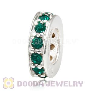 Sterling Silver European Spacer Beads with Emerald Austrian Crystal