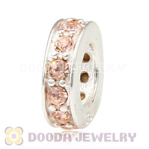 Sterling Silver European Spacer Beads with Light Peach Austrian Crystal