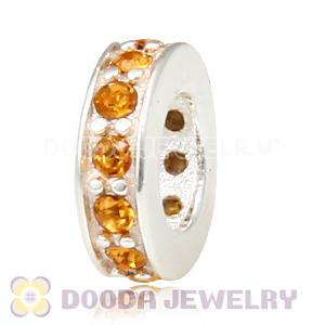 Sterling Silver European Spacer Beads with Topaz Austrian Crystal