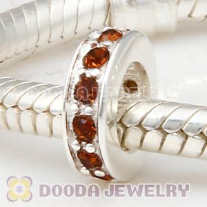 Sterling Silver European Spacer Beads with Smoked Topaz Austrian Crystal