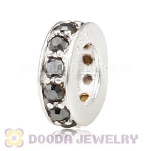 Sterling Silver European Spacer Beads with Jet Hematite Austrian Crystal
