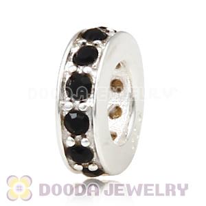 Sterling Silver European Spacer Beads with Jet Austrian Crystal