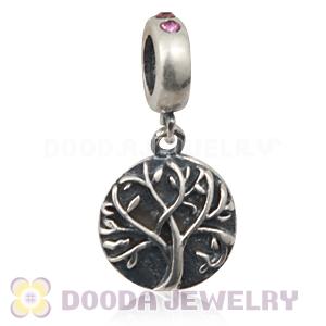Sterling Silver Tree of Life Dangle Beads with Amethyst Austrian Crystal