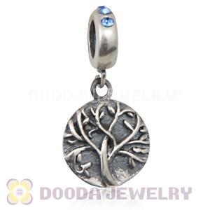 Sterling Silver Tree of Life Dangle Beads with Sapphire Austrian Crystal