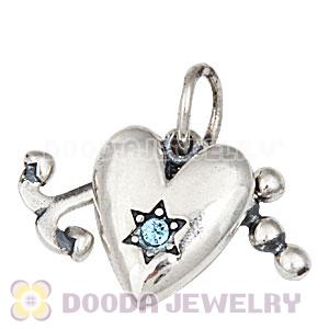 Sterling Silver Dangle Faith Love and Charity with Aquamarine Austrian Crystal Charm