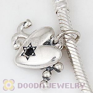 Sterling Silver Dangle Faith Love and Charity with Jet Austrian Crystal Charm