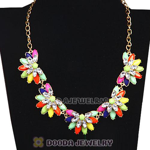 Resin Rhinestone Crystal Lotus Flower Choker Bib Necklace Wholesale