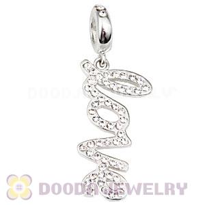 European Sterling Silver Love Letters Dangle Beads with Crystal Austrian Crystal