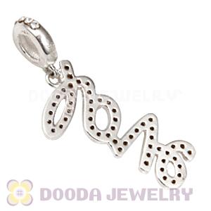 European Sterling Silver Love Letters Dangle Beads with Crystal Austrian Crystal