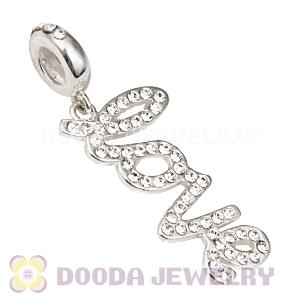 European Sterling Silver Love Letters Dangle Beads with Crystal Austrian Crystal