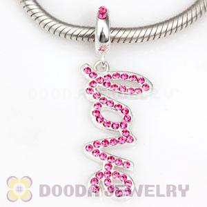 European Sterling Silver Love Letters Dangle Beads with Rose Austrian Crystal