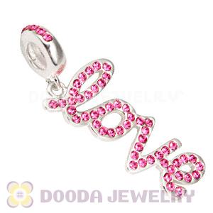 European Sterling Silver Love Letters Dangle Beads with Rose Austrian Crystal