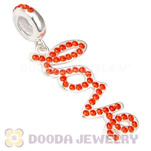 European Sterling Silver Love Letters Dangle Beads with Hyacinth Austrian Crystal