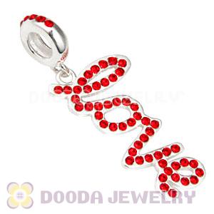 European Sterling Silver Love Letters Dangle Beads with Light Siam Austrian Crystal