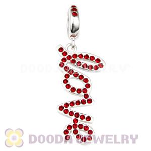 European Sterling Silver Love Letters Dangle Beads with Siam Austrian Crystal