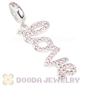European Sterling Silver Love Letters Dangle Beads with Light Amethyst Austrian Crystal