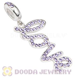 European Sterling Silver Love Letters Dangle Beads with Tanzanite Austrian Crystal