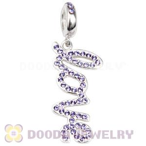 European Sterling Silver Love Letters Dangle Beads with Tanzanite Austrian Crystal