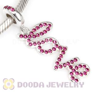 European Sterling Silver Love Letters Dangle Beads with Amethyst Austrian Crystal