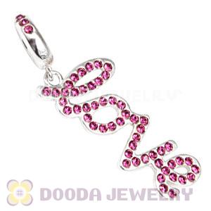 European Sterling Silver Love Letters Dangle Beads with Amethyst Austrian Crystal